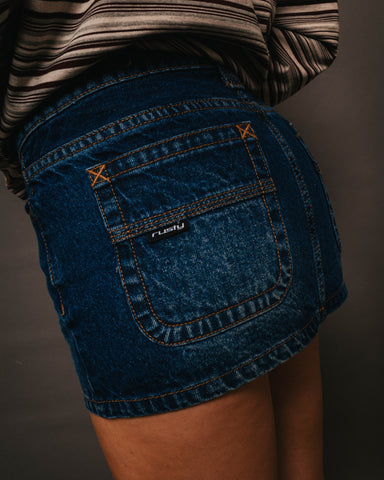 Blasted Eye Let Loose Denim Micro Skirt