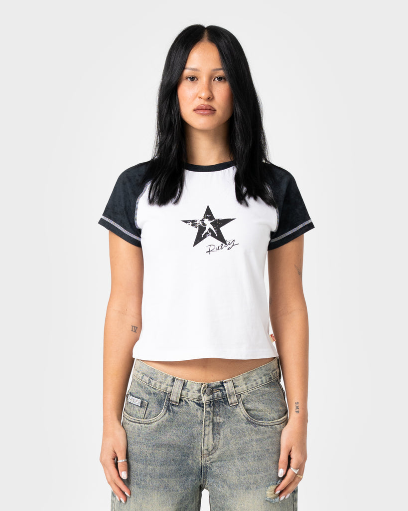 Starred Devil Raglan Baby Tee | Rusty USA