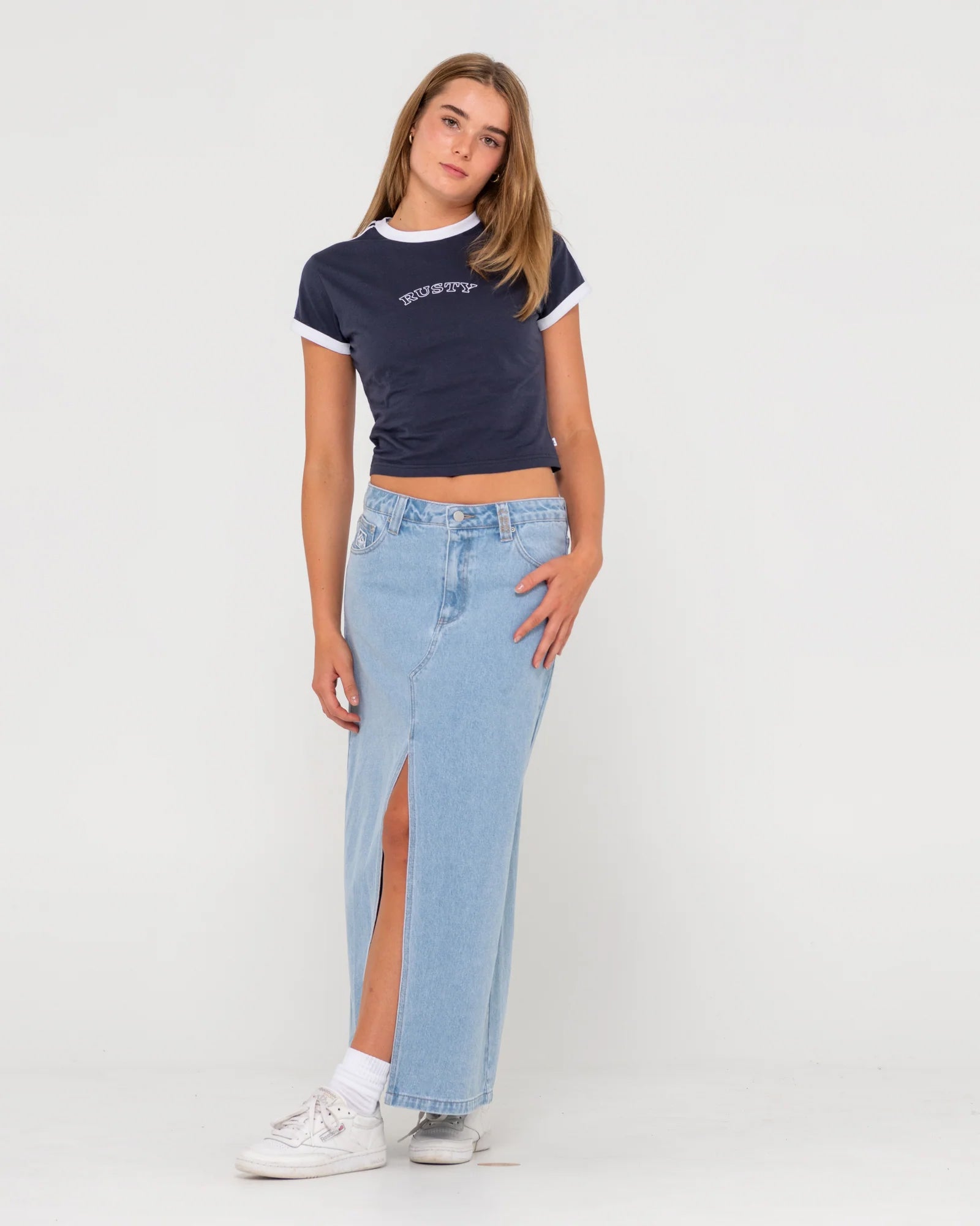 CELESTE LOW RISE DENIM MAXI SKIRT | Rusty USA