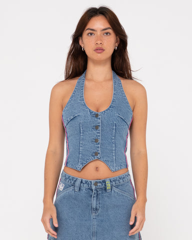 Flip Mommy Halter Neck Denim Vest