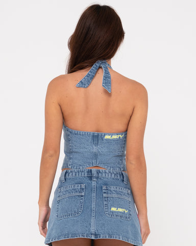 Flip Mommy Halter Neck Denim Vest