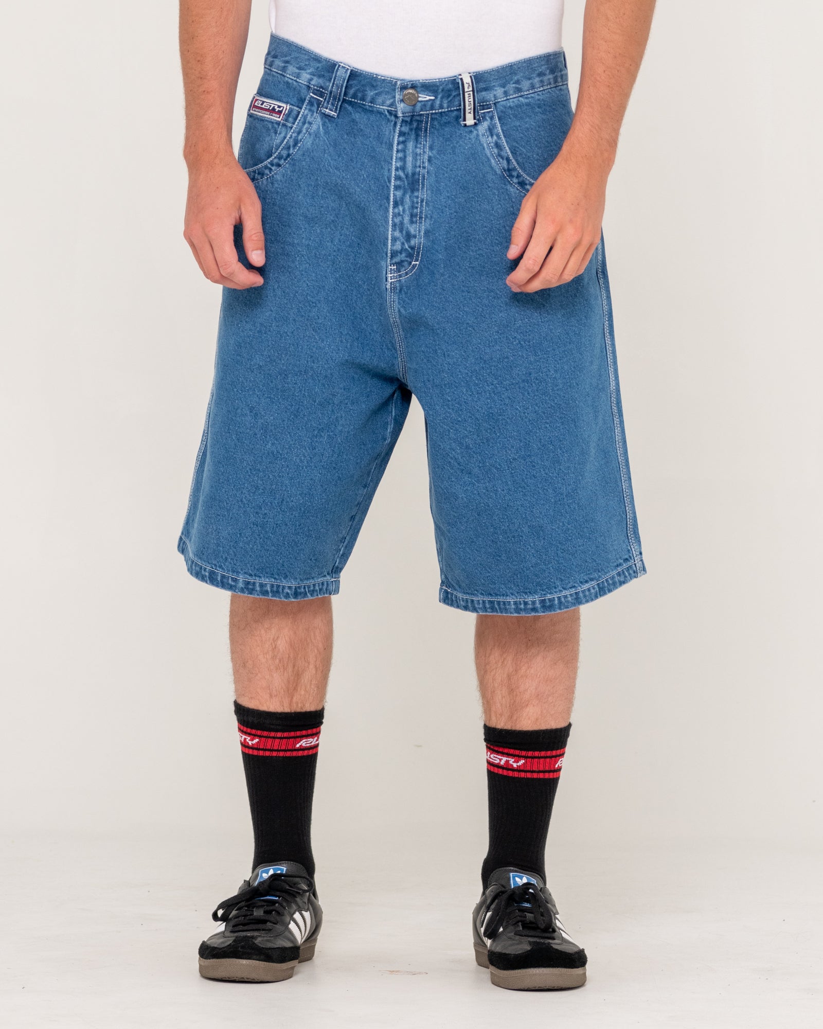【KOOLOSET】Vintage Dirty Oil Bermuda Denim Paint Splatter Denim Bermuda Jorts - Antique Wash | Mens