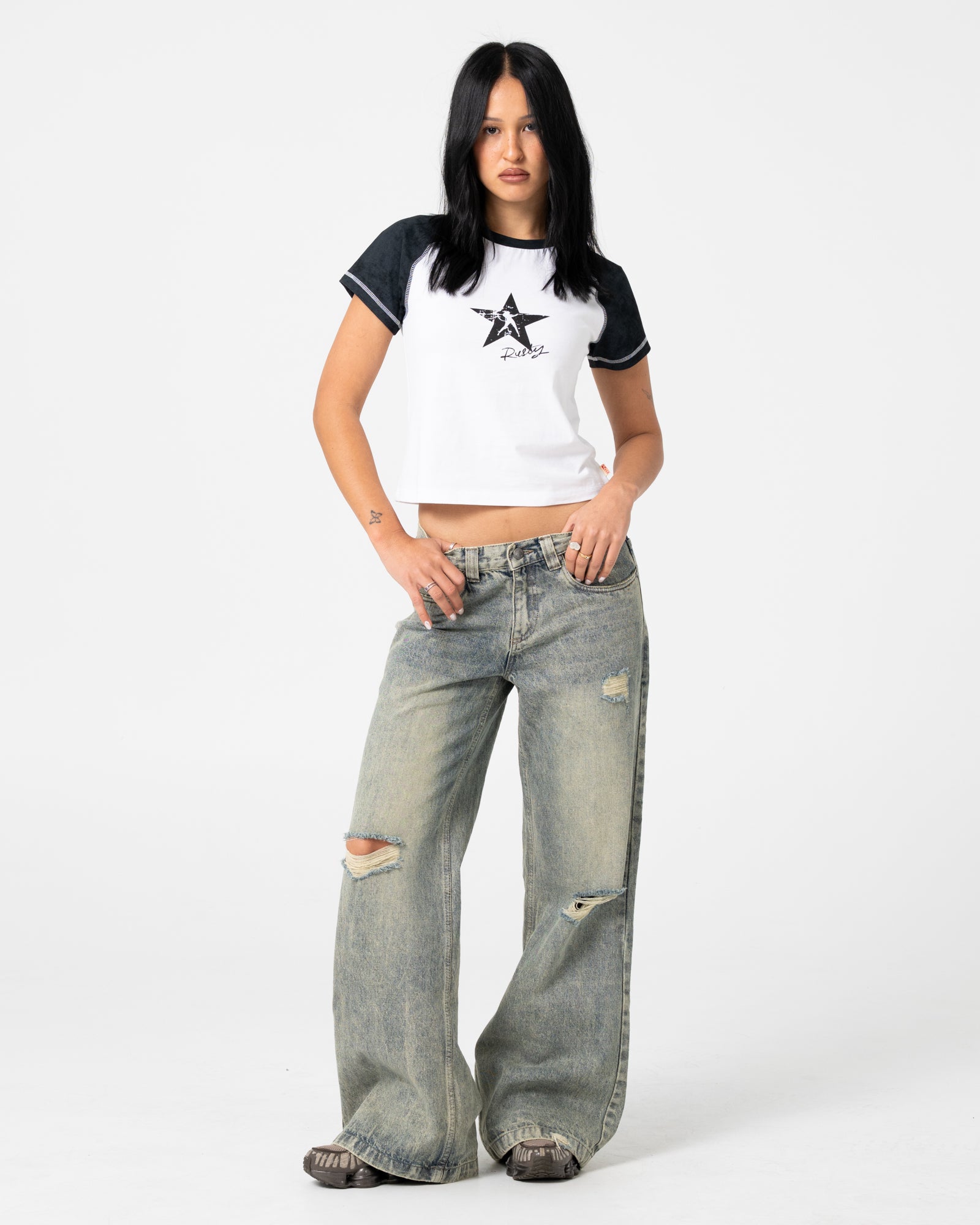 Starred Devil Raglan Baby Tee | Rusty USA