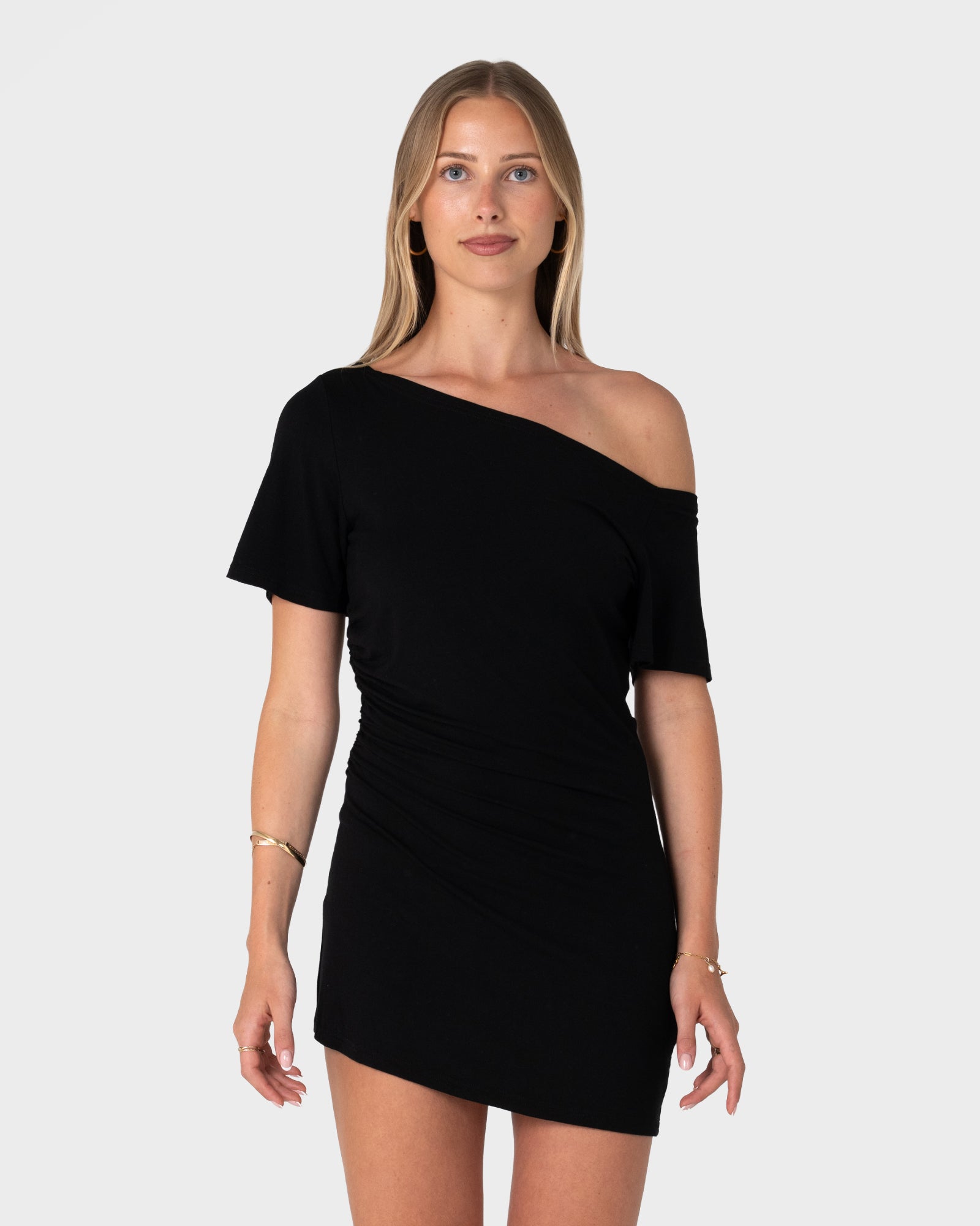 black mini dress off shoulder Sally Slouch Off Shoulder Dress