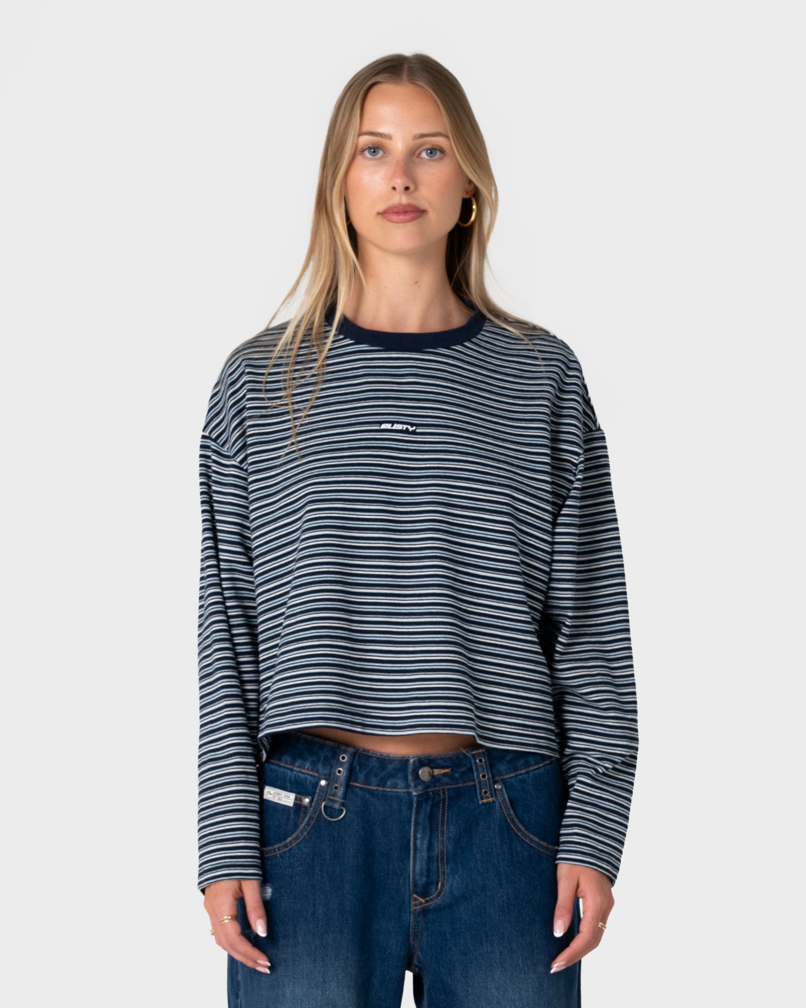 ALOUND【チャコール】STRIPED OVERSIZE LS TEE 17 Degrees Stripe L/S Oversize Tee | Rusty USA