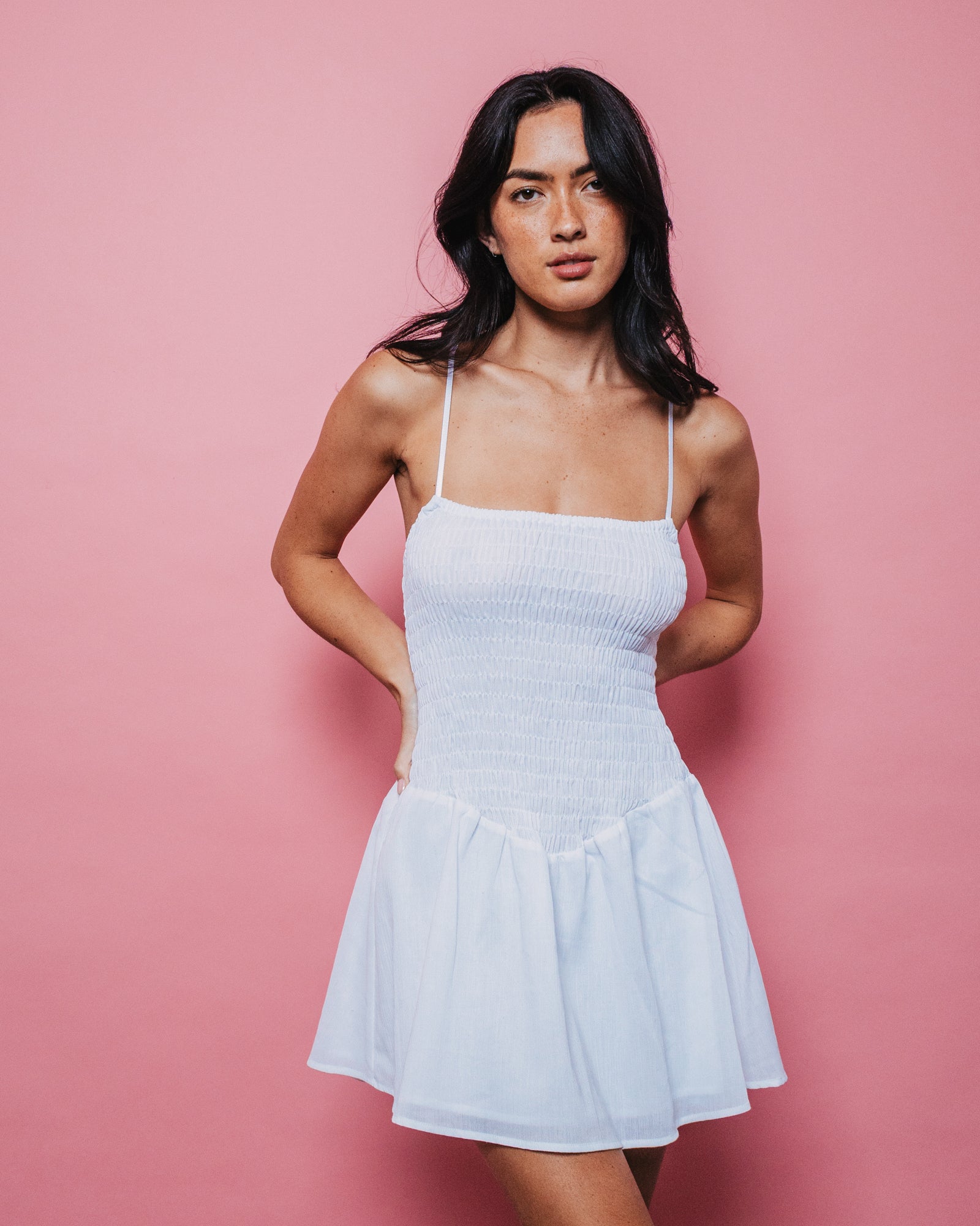 white smocked mini dress Mimi Smocked Mini Dress White / XL
