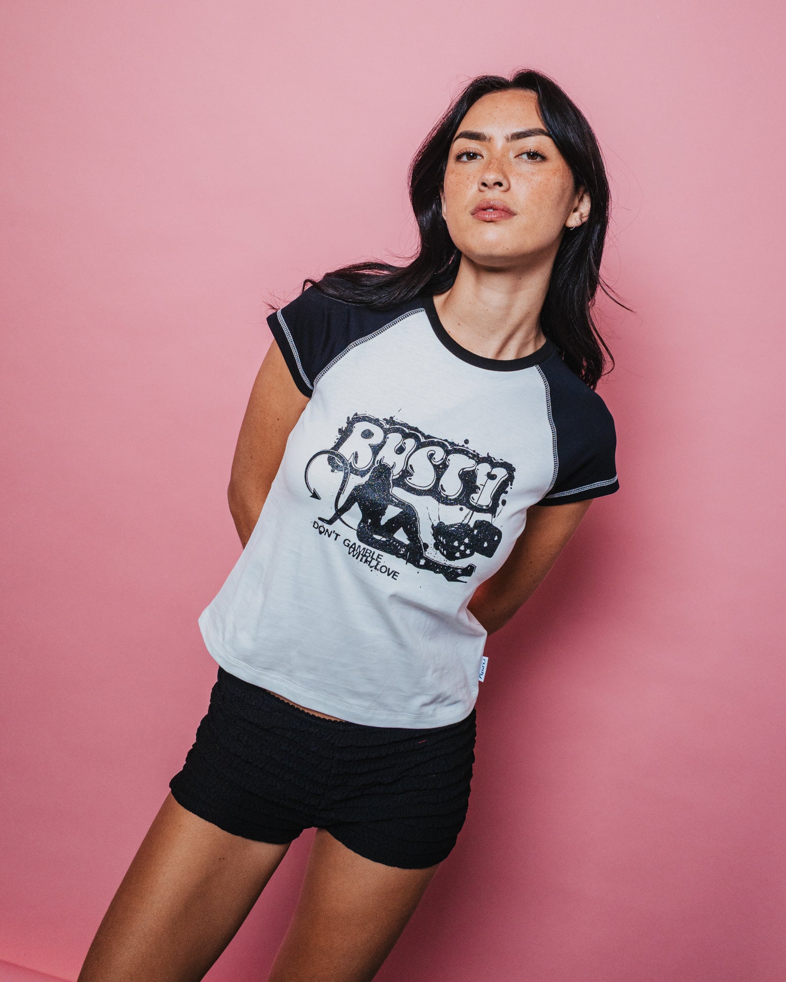 Double Dice Raglan Cap Sleeve Baby Tee | Rusty USA