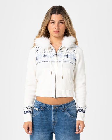 Yah Yah Fur Zip Through Hood Knit