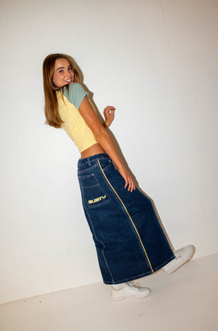 Flip Mommy Low Rise Denim Maxi Skirt