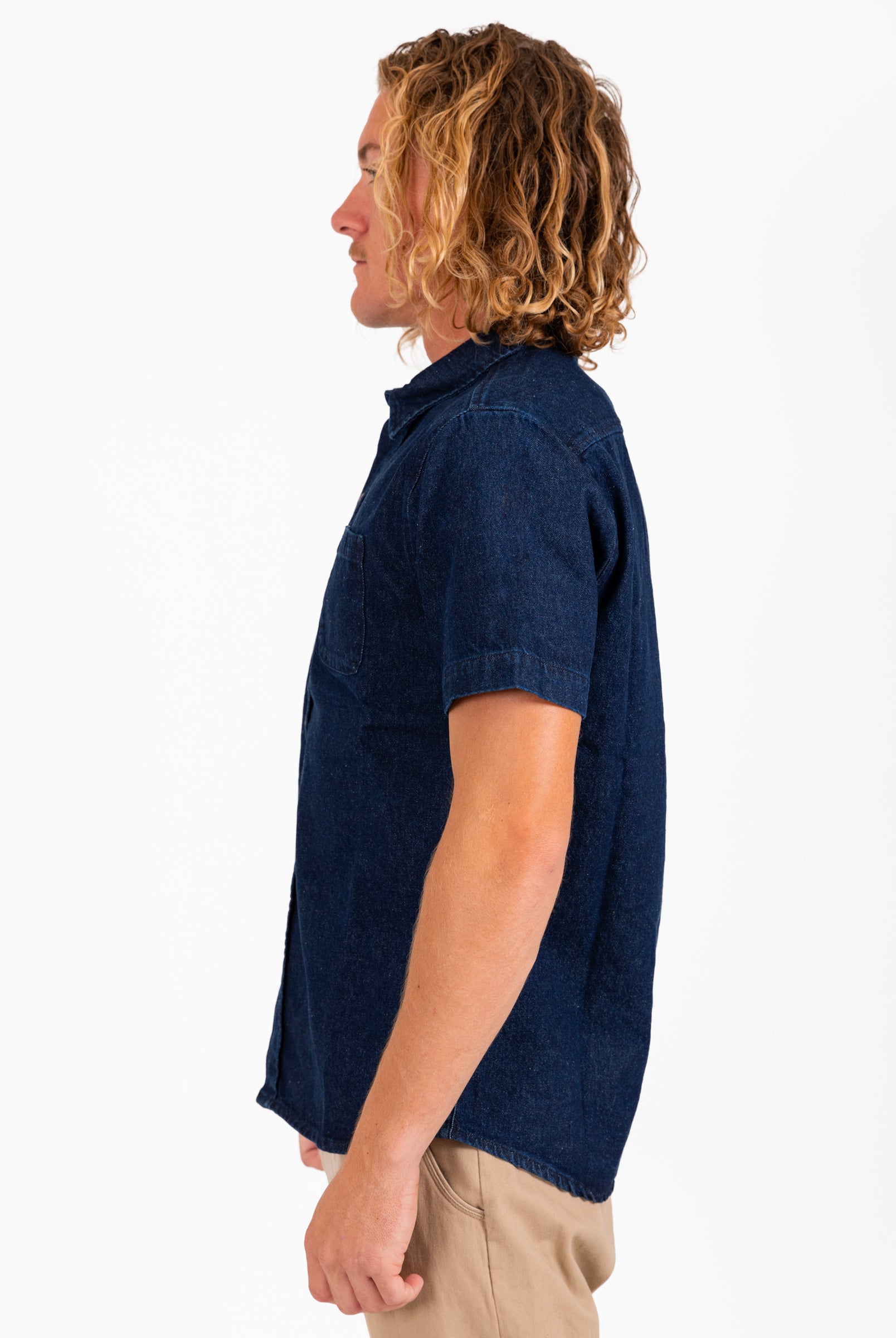 Dark Wash Denim Short Sleeve Shirt