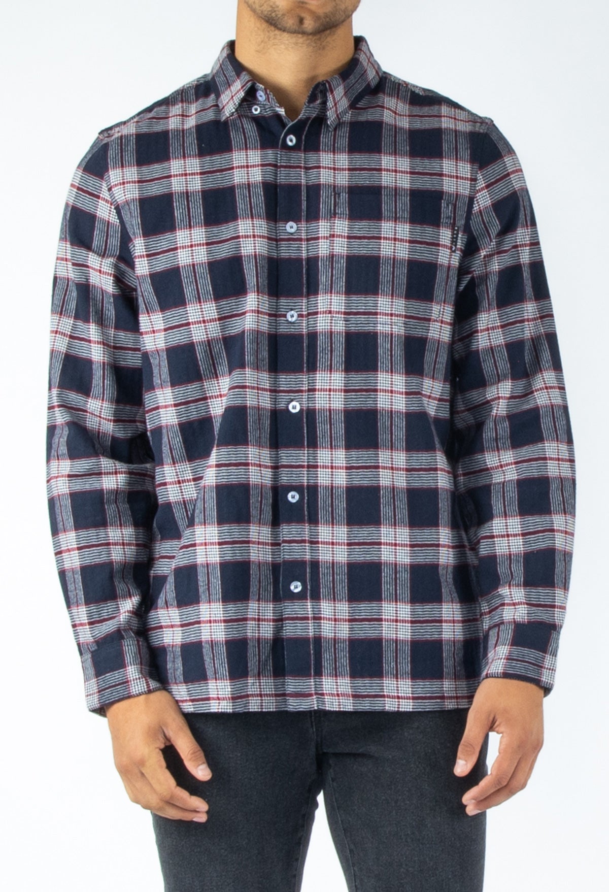 Seattle Mariners Large Check Flannel Button-Up Long Sleeve Shirt - Gray/Navy